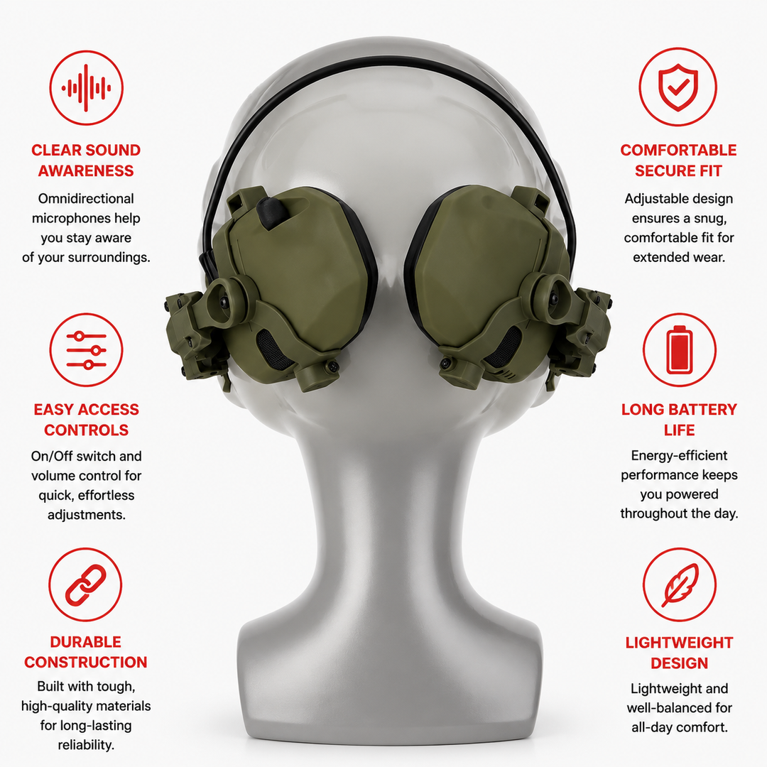 Premium Electronic Shooting Earmuffs ARC Rail Helmet Headset NRR 22dB Tactical Hearing Protection Sound Amplification Airsoft Hunting Sports