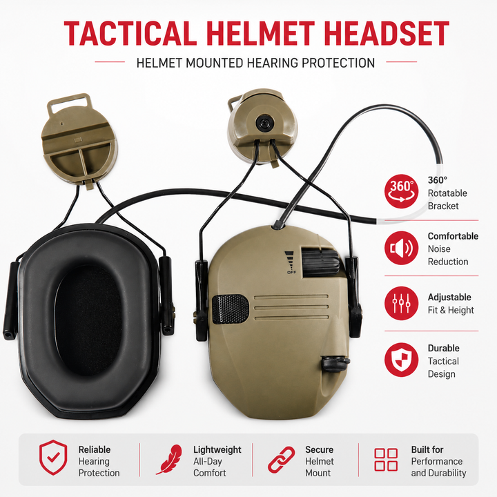 Premium Electronic Shooting Earmuffs ARC Rail Helmet Headset NRR 22dB Tactical Hearing Protection Sound Amplification Airsoft Hunting Sports