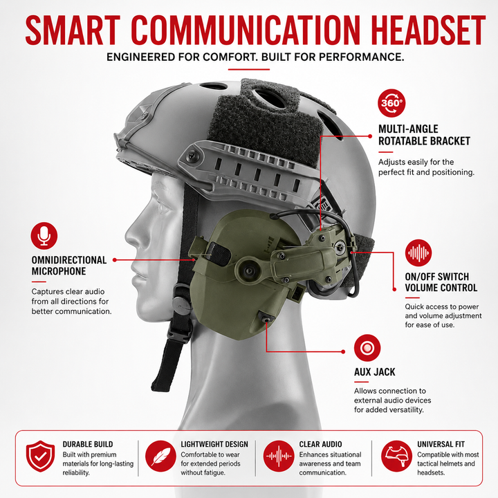 Premium Electronic Shooting Earmuffs ARC Rail Tactical Headset NRR 22dB Noise Reduction Sound Pickup Hunting Airsoft Helmet Mount Ear Protection