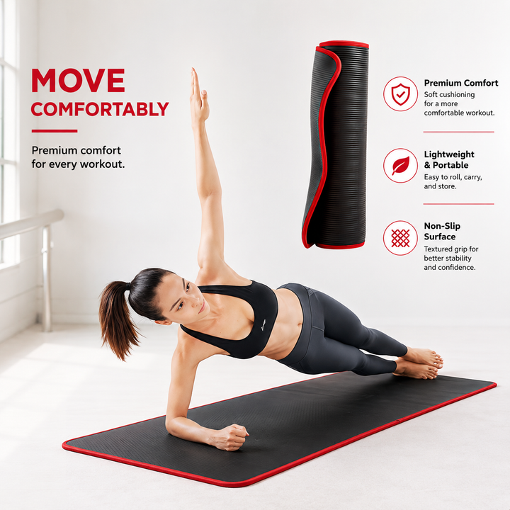 Premium Extra Thick Yoga Mat 10mm Non Slip NRB Exercise Mat Reversible Durable Eco Friendly Fitness Mat Pilates Yoga Stretching Workout 183x61cm