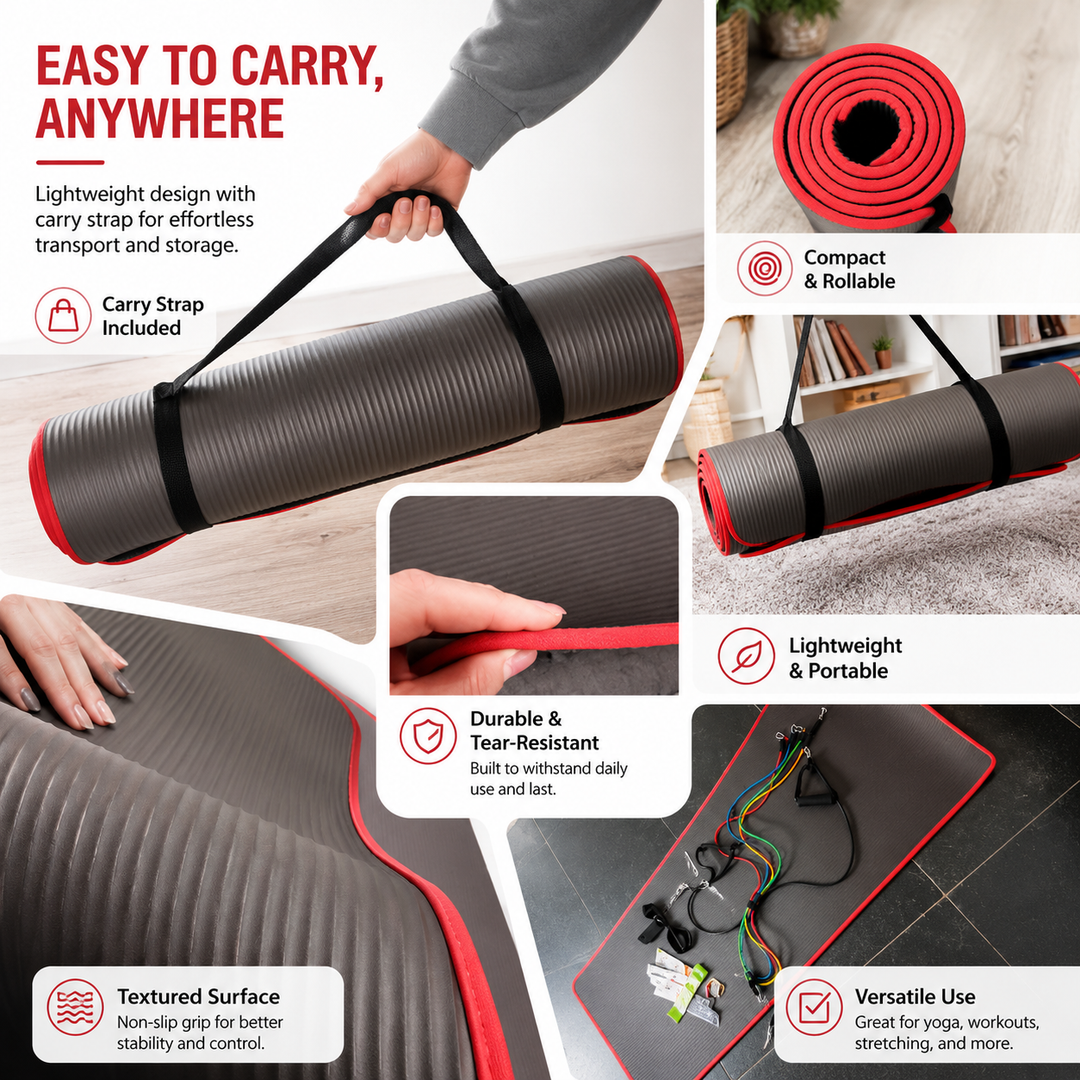 Premium Extra Thick Yoga Mat 10mm Non Slip NRB Exercise Mat Reversible Durable Eco Friendly Fitness Mat Pilates Yoga Stretching Workout 183x61cm