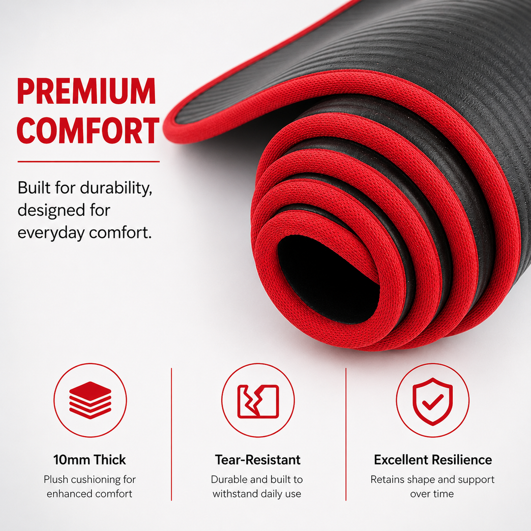 Premium Extra Thick Yoga Mat 10mm Non Slip NRB Exercise Mat Reversible Durable Eco Friendly Fitness Mat Pilates Yoga Stretching Workout 183x61cm