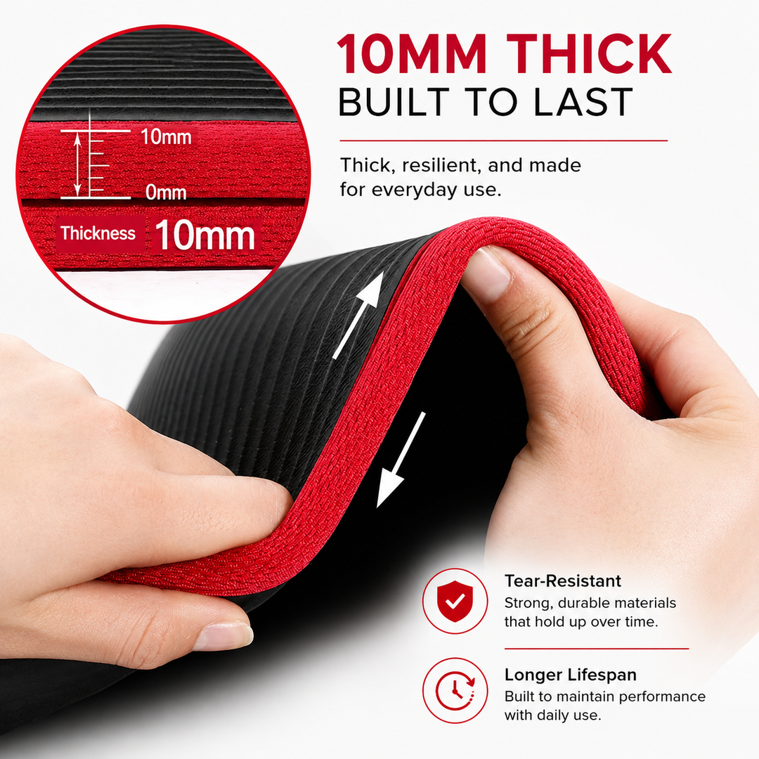 Premium Extra Thick Yoga Mat 10mm Non Slip NRB Exercise Mat Reversible Durable Eco Friendly Fitness Mat Pilates Yoga Stretching Workout 183x61cm