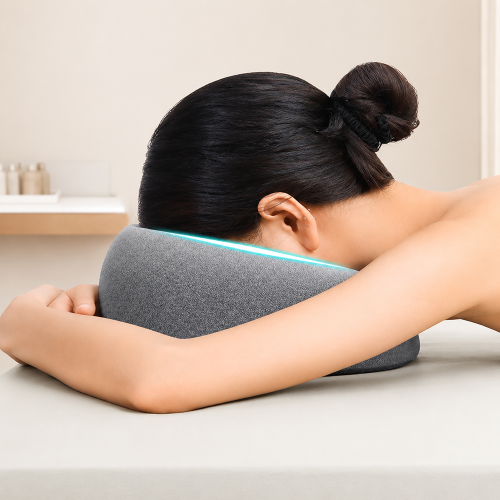Premium Face Down Pillow Memory Foam Prone Headrest Breathable Anti Slip Base Removable Cover Cooling Towel Ergonomic Massage Pillow for Home Salon Spa Use