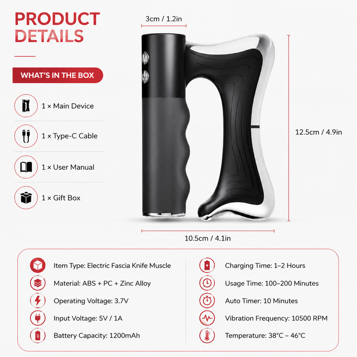 Premium Fascia Scraping Tool Massager Electric Muscle Scraper with Heat High Frequency Vibration Adjustable Temperature Recovery Massage Device Portable