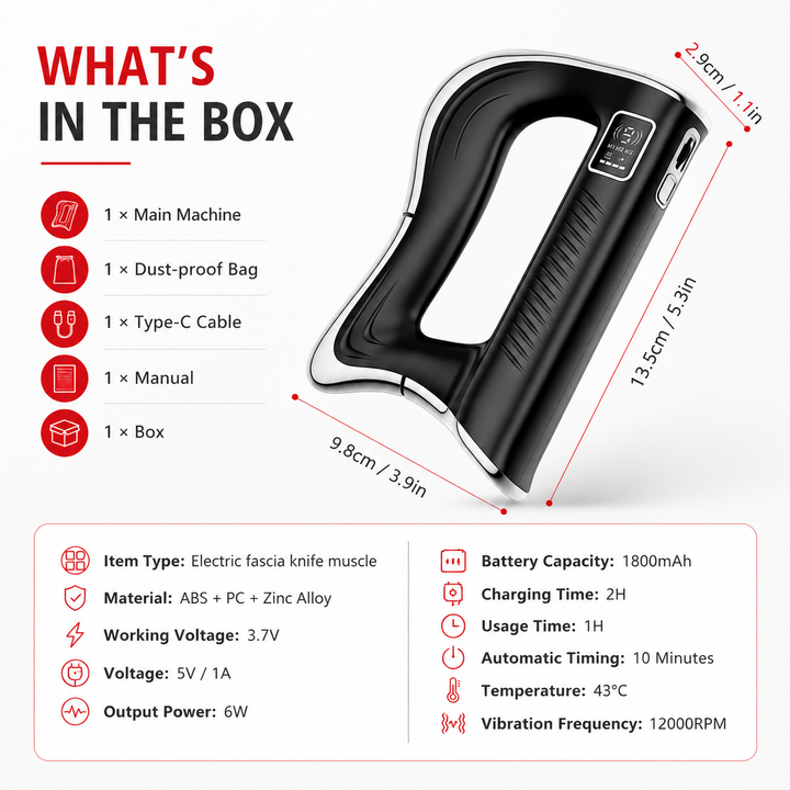 Premium Fascia Scraping Tool Massager Electric Muscle Scraper with Heat High Frequency Vibration Rechargeable Recovery Massage Device Portable
