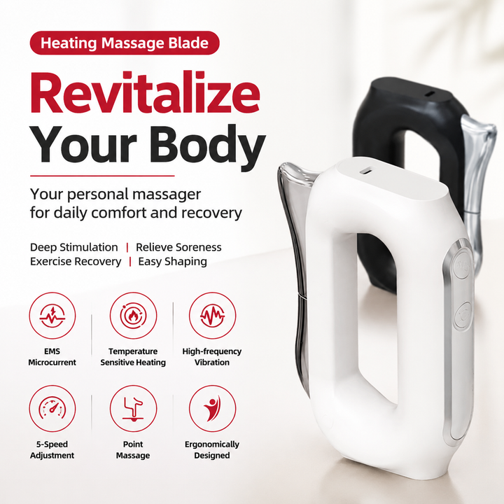 Premium Fascia Scraping Tool Massager with Heat Electric Muscle Scraper Microcurrent Vibration 5 Heat Levels Recovery Massage Device Portable