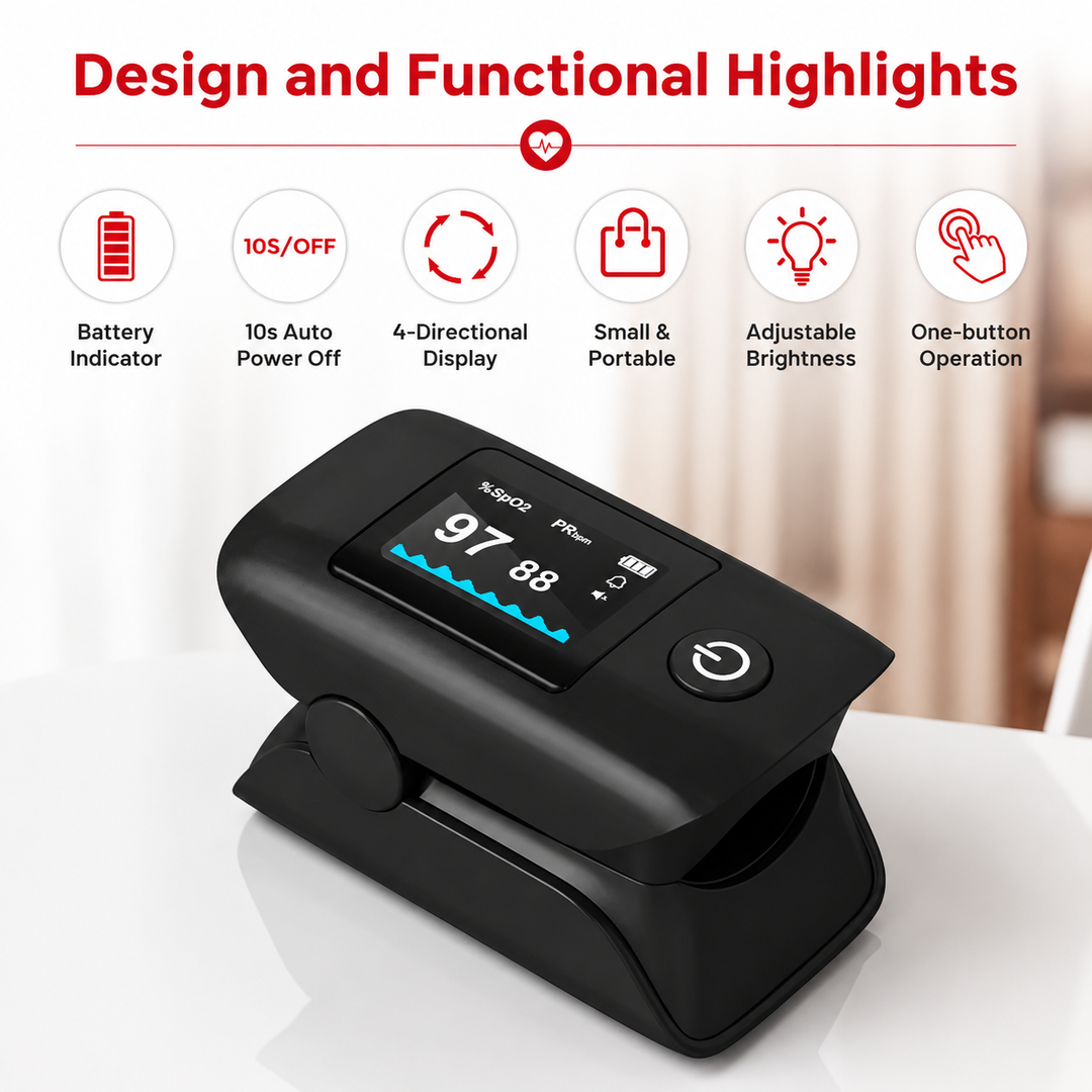Premium Fingertip Pulse Oximeter SpO2 Heart Rate PI RR Monitor OLED Display Accurate Oxygen Saturation Pulse Rate Meter for Home Fitness Travel Use.OK