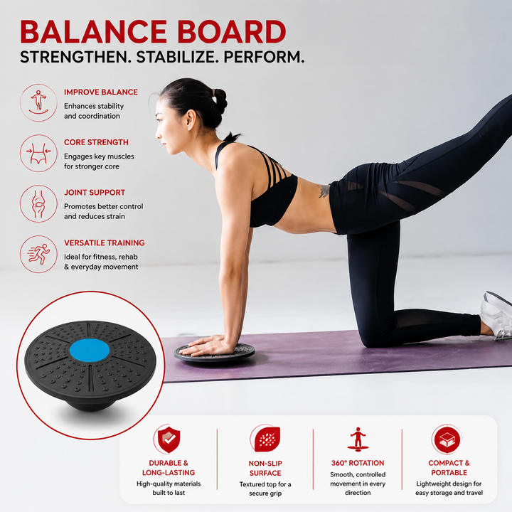 Premium Fitness Balance Board Yoga Stability Core Strength Trainer Rehabilitation Sensory Training Non Slip Durable PP Home Workout Exercise Board