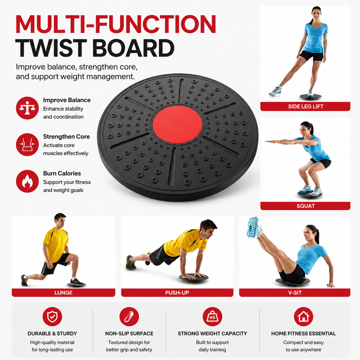Premium Fitness Balance Board Yoga Stability Core Strength Trainer Rehabilitation Sensory Training Non Slip Durable PP Home Workout Exercise Board
