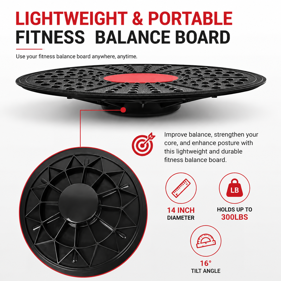 Premium Fitness Balance Board Yoga Stability Core Strength Trainer Rehabilitation Sensory Training Non Slip Durable PP Home Workout Exercise Board