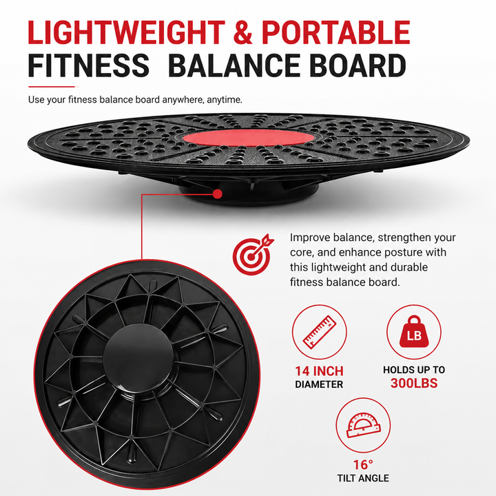 Premium Fitness Balance Board Yoga Stability Core Strength Trainer Rehabilitation Sensory Training Non Slip Durable PP Home Workout Exercise Board