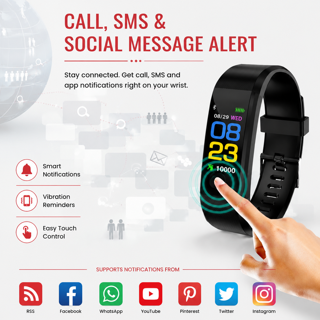 Premium Fitness Tracker Smart Band Activity Tracker Heart Rate Monitor Bluetooth IPX7 Waterproof Sleep Tracker Call SMS Alerts Smart Watch Fitness Band