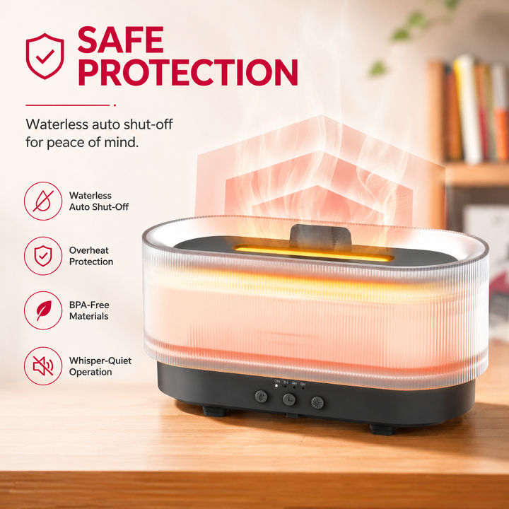 Premium Flame Effect Essential Oil Diffuser 300ml Ultrasonic Aroma Diffuser LED Flame Light Mist Humidifier 12H Runtime USB Powered Aromatherapy Air Humidifier