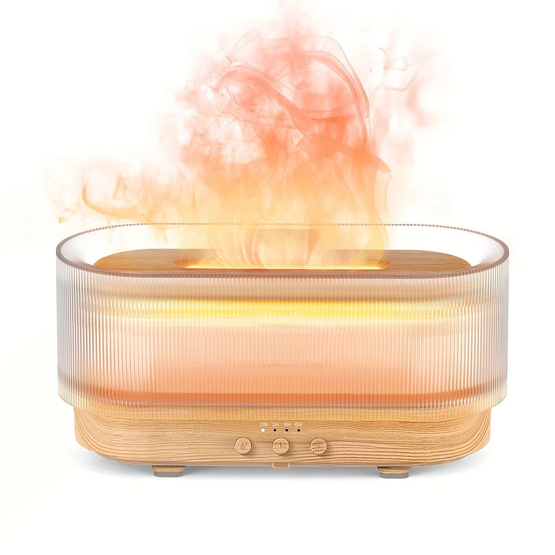 Premium Flame Effect Essential Oil Diffuser 300ml Ultrasonic Aroma Diffuser LED Flame Light Mist Humidifier 12H Runtime USB Powered Aromatherapy Air Humidifier