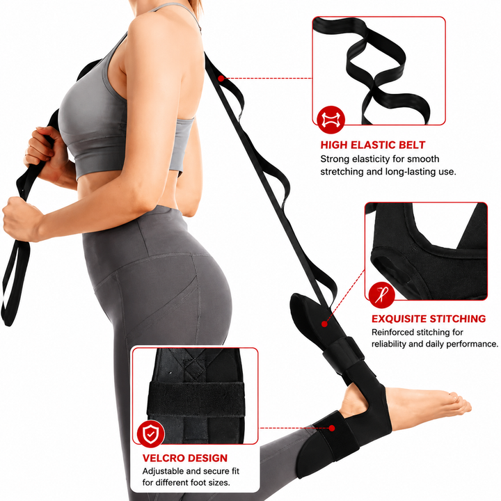 Premium Flexibility Stretching Strap Open Back Yoga Band Leg Stretch Calf Hamstring Quad Mobility Trainer Achilles Plantar Fasciitis Support Rehab Tool