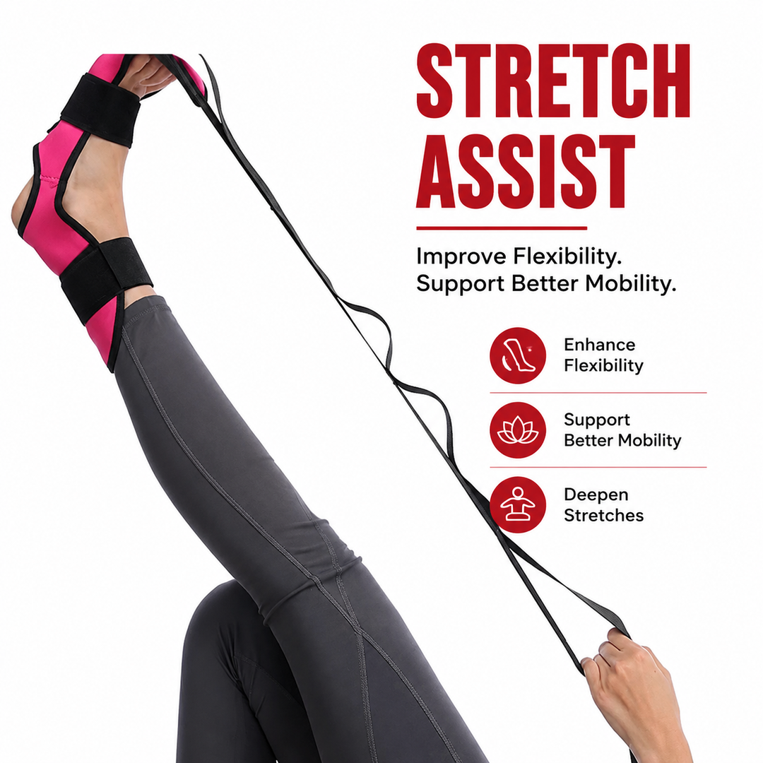 Premium Flexibility Stretching Strap Open Back Yoga Band Leg Stretch Calf Hamstring Quad Mobility Trainer Achilles Plantar Fasciitis Support Rehab Tool