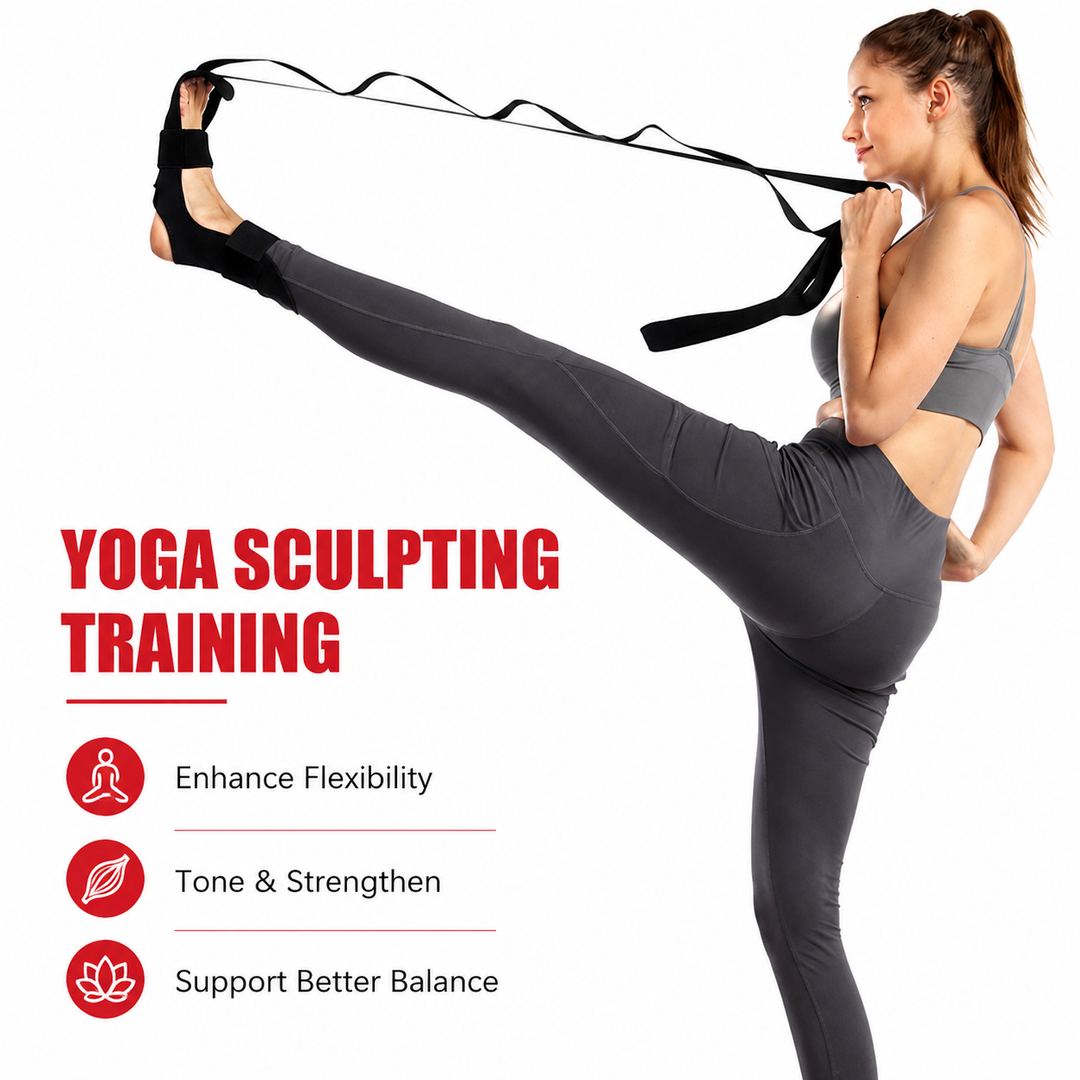 Premium Flexibility Stretching Strap Open Back Yoga Band Leg Stretch Calf Hamstring Quad Mobility Trainer Achilles Plantar Fasciitis Support Rehab Tool
