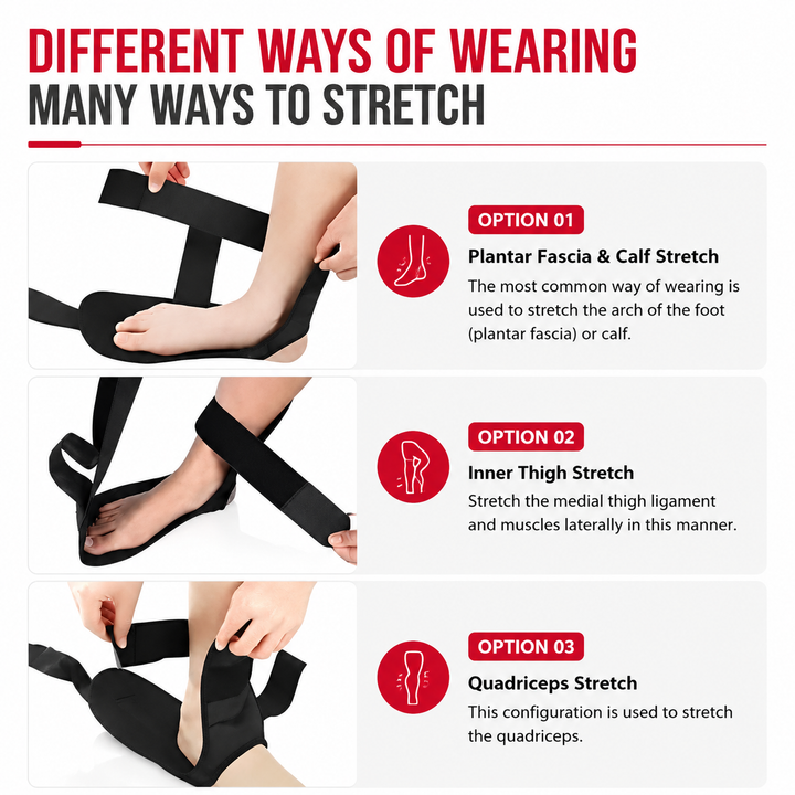 Premium Flexibility Stretching Strap Open Back Yoga Band Leg Stretch Calf Hamstring Quad Mobility Trainer Achilles Plantar Fasciitis Support Rehab Tool