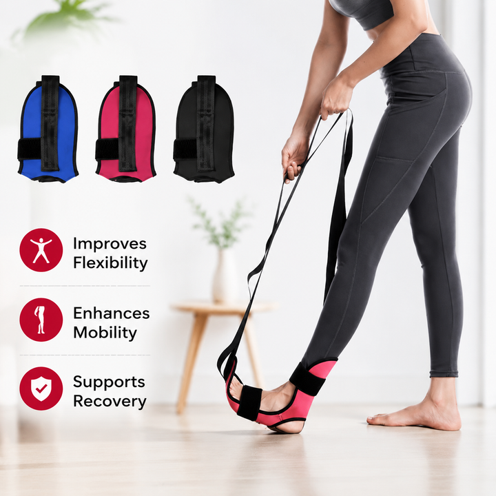 Premium Flexibility Stretching Strap Open Back Yoga Band Leg Stretch Calf Hamstring Quad Mobility Trainer Achilles Plantar Fasciitis Support Rehab Tool