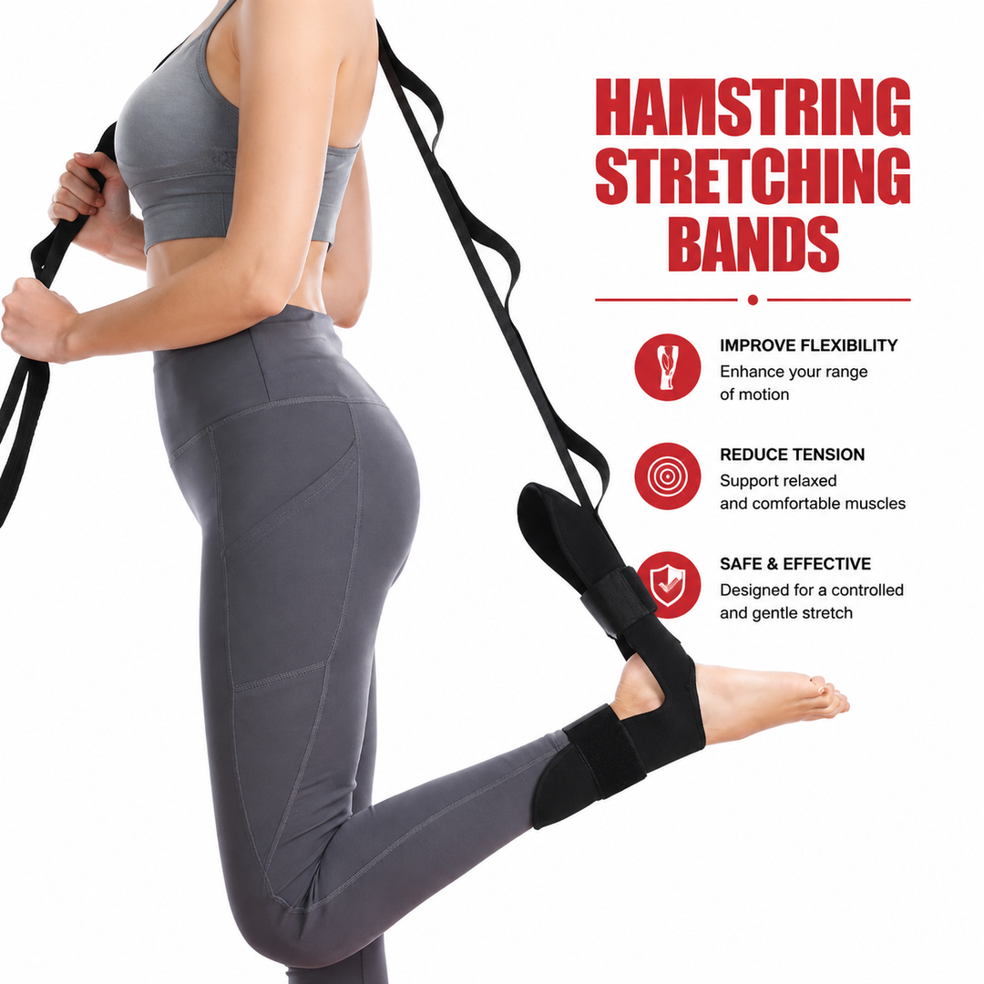 Premium Flexibility Stretching Strap Open Back Yoga Band Leg Stretch Calf Hamstring Quad Mobility Trainer Achilles Plantar Fasciitis Support Rehab Tool