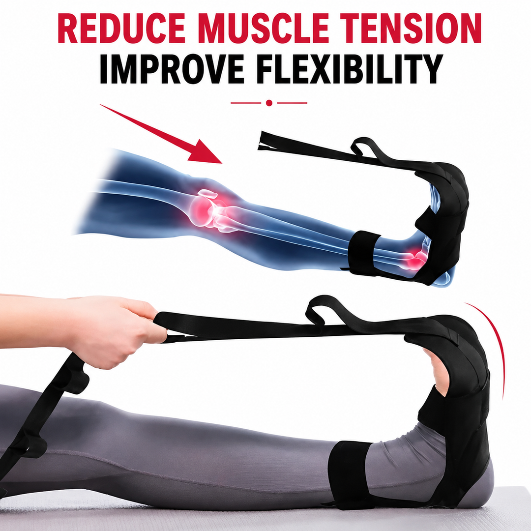 Premium Flexibility Stretching Strap Open Back Yoga Band Leg Stretch Calf Hamstring Quad Mobility Trainer Achilles Plantar Fasciitis Support Rehab Tool