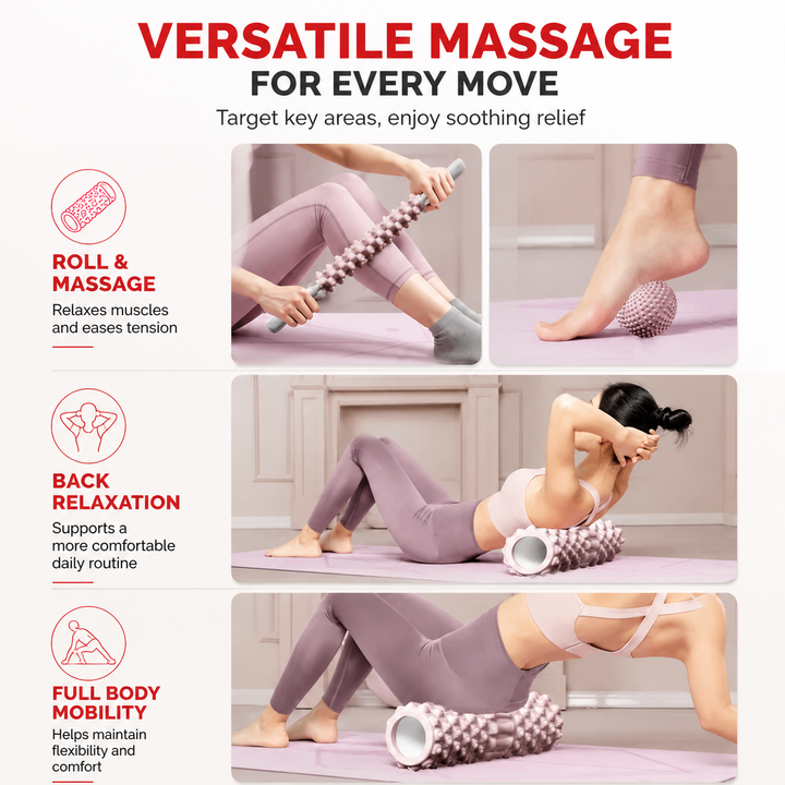 Premium Foam Roller Muscle Massage Medium Density Yoga Pilates Body Roller Back Leg Arm Hip Stretching Tool Fitness Recovery Mobility Exercise Roller