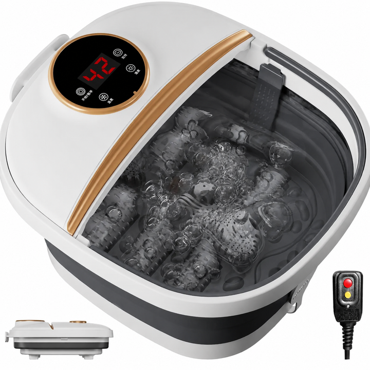 Premium Foldable Heated Foot Spa Bath Massager Bubble Foot Soaker Temperature Control Red Light Therapy Foot Bath Massage Tub Home Relaxation Device