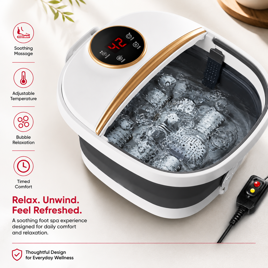 Premium Foldable Heated Foot Spa Bath Massager Bubble Foot Soaker Temperature Control Red Light Therapy Foot Bath Massage Tub Home Relaxation Device