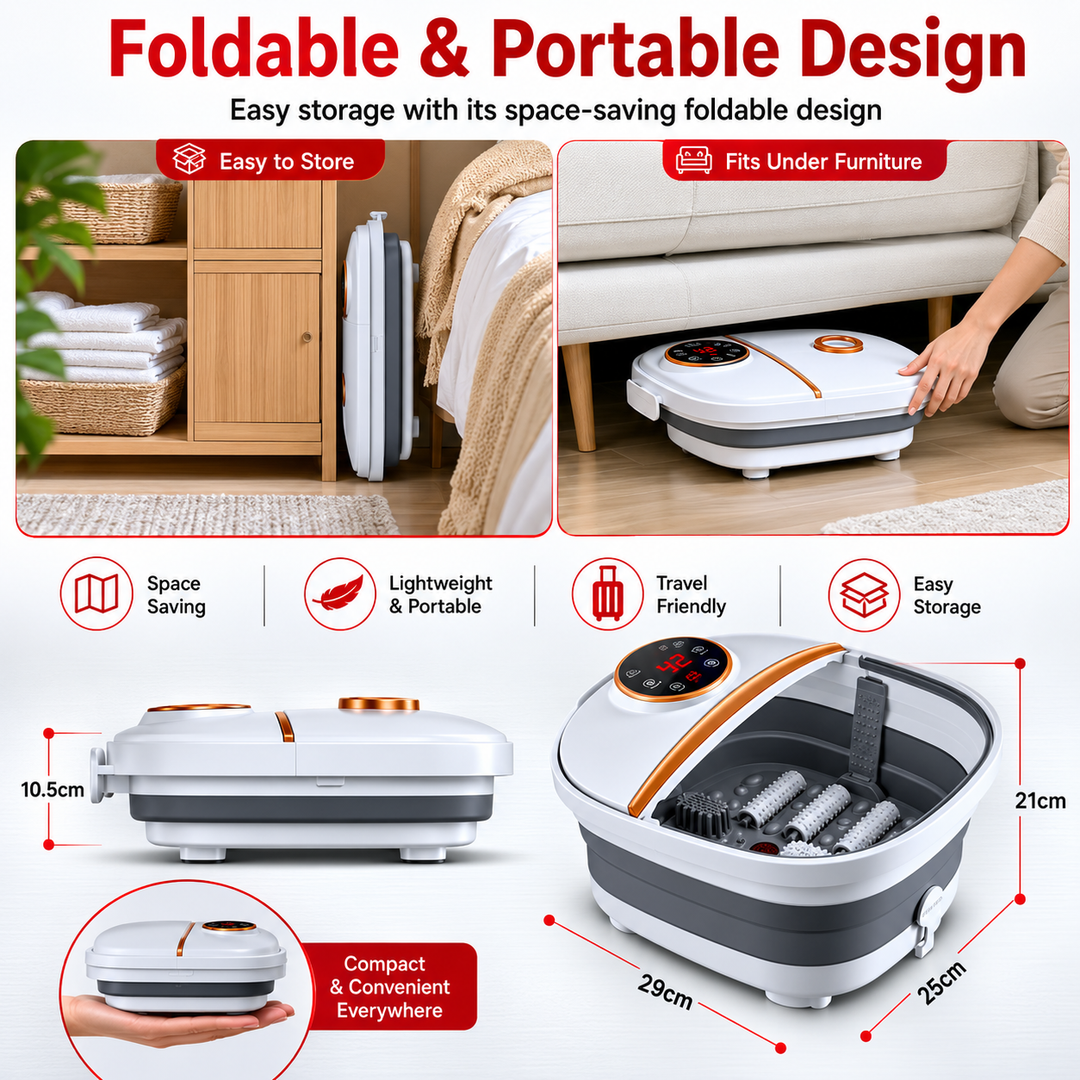 Premium Foldable Heated Foot Spa Bath Massager Bubble Foot Soaker Temperature Control Red Light Therapy Foot Bath Massage Tub Home Relaxation Device