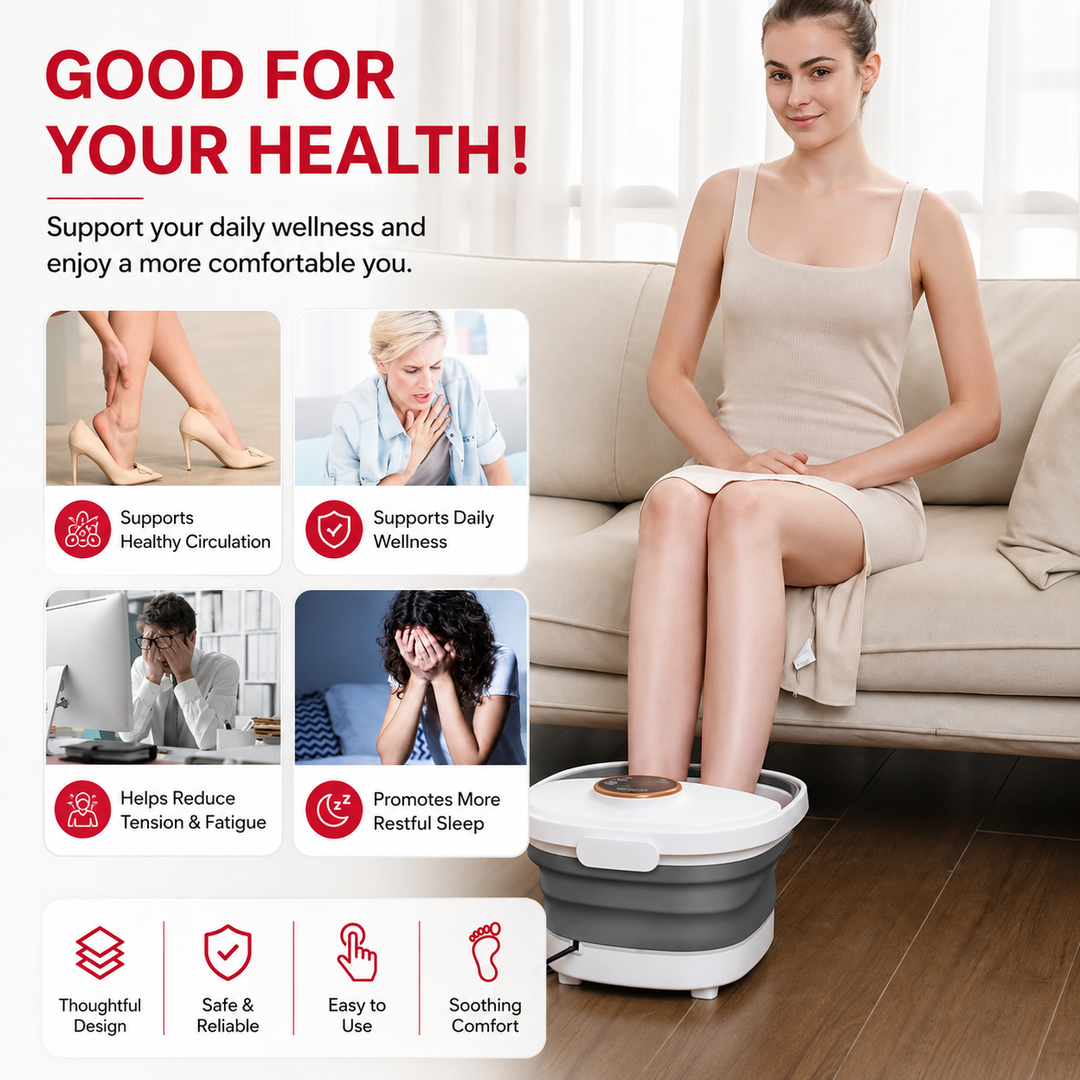 Premium Foldable Heated Foot Spa Bath Massager Bubble Foot Soaker Temperature Control Red Light Therapy Foot Bath Massage Tub Home Relaxation Device