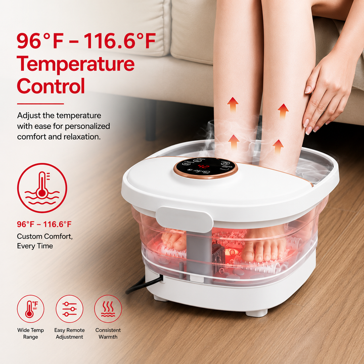 Premium Foldable Heated Foot Spa Bath Massager Bubble Foot Soaker Temperature Control Red Light Therapy Foot Bath Massage Tub Home Relaxation Device