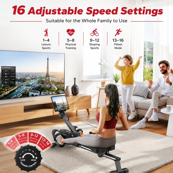 Premium Foldable Magnetic Rowing Machine for Home 16 Level Resistance Compact Cardio Trainer 350 lb Capacity Space Saving Full Body Workout