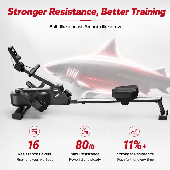 Premium Foldable Magnetic Rowing Machine for Home 16 Level Resistance Compact Cardio Trainer 350 lb Capacity Space Saving Full Body Workout