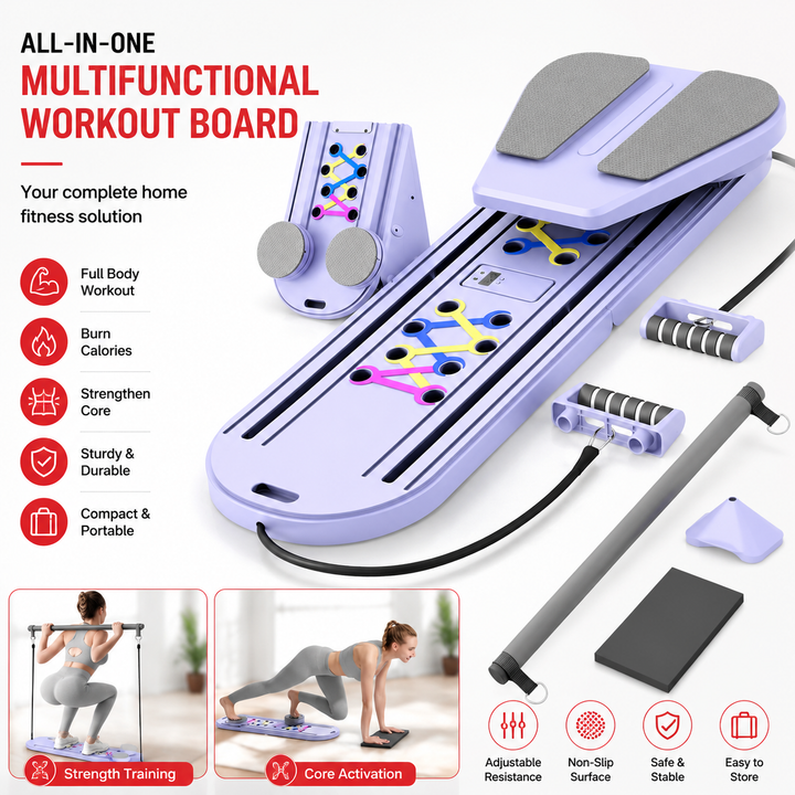 Premium Foldable Multifunctional Pilates Push Up Board Portable Home Gym Reformer Bodyweight Training Core Chest Shoulder Exercise Equipment Aluminum Frame