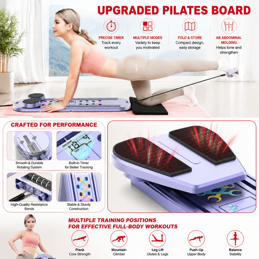 Premium Foldable Multifunctional Pilates Push Up Board Portable Home Gym Reformer Bodyweight Training Core Chest Shoulder Exercise Equipment Aluminum Frame