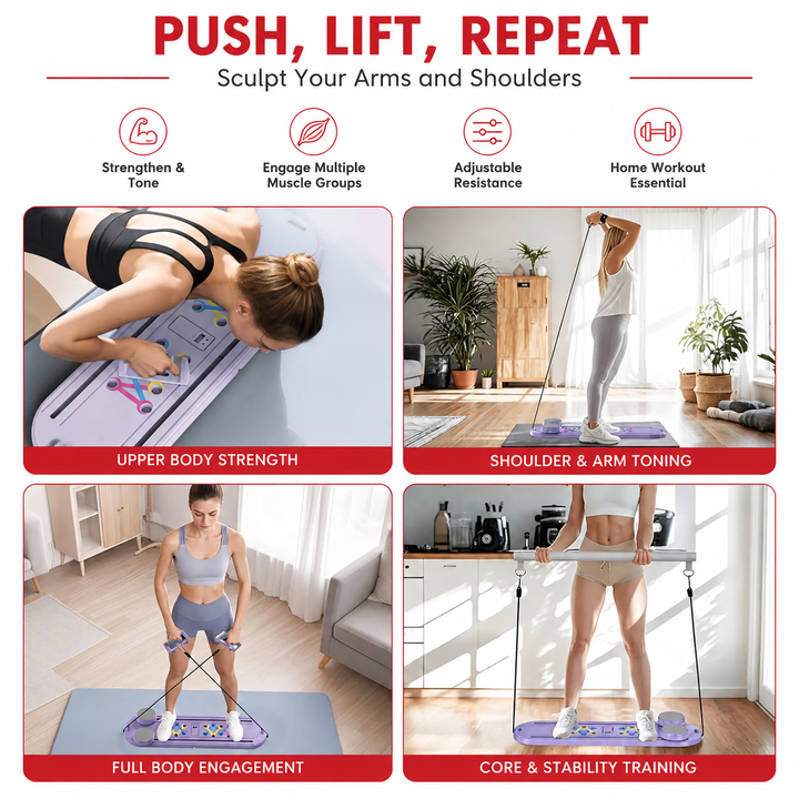 Premium Foldable Multifunctional Pilates Push Up Board Portable Home Gym Reformer Bodyweight Training Core Chest Shoulder Exercise Equipment Aluminum Frame