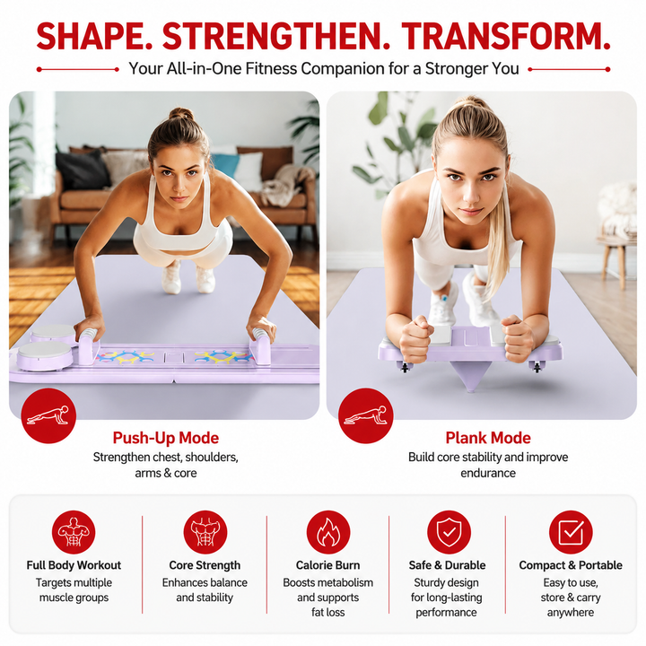 Premium Foldable Multifunctional Pilates Push Up Board Portable Home Gym Reformer Bodyweight Training Core Chest Shoulder Exercise Equipment Aluminum Frame