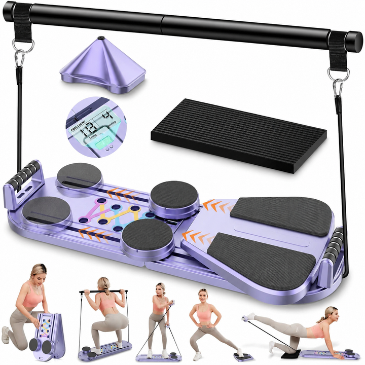 Premium Foldable Multifunctional Pilates Push Up Board Portable Home Gym Reformer Bodyweight Training Core Chest Shoulder Exercise Equipment Aluminum Frame