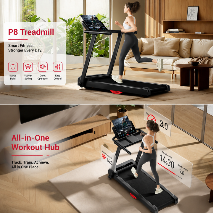 Premium Foldable Smart Treadmill 3.0HP Brushless Motor Quiet Under 45dB Bluetooth Audio 7 Layer Shock Absorption LED Display Compact Home Running Machine