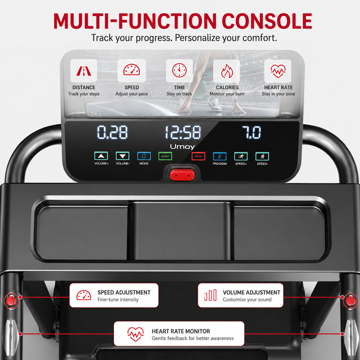 Premium Foldable Smart Treadmill 3.0HP Brushless Motor Quiet Under 45dB Bluetooth Audio 7 Layer Shock Absorption LED Display Compact Home Running Machine