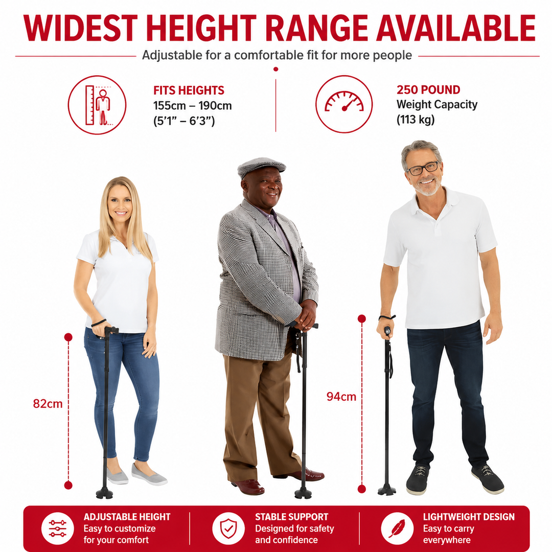 Premium Folding Walking Cane Telescopic Adjustable Hiking Stick Lightweight Aluminum Alloy Ergonomic Grip Non Slip Base Portable Travel Walking Support Stick