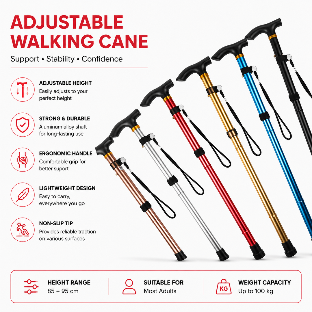 Premium Folding Walking Cane Telescopic Adjustable Hiking Stick Lightweight Aluminum Alloy Ergonomic Grip Non Slip Base Portable Travel Walking Support Stick