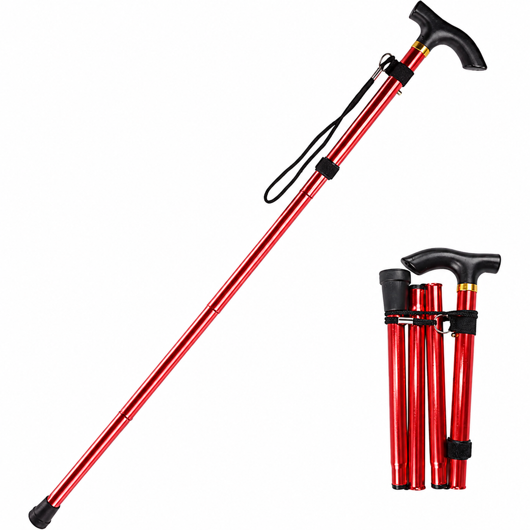 Premium Folding Walking Cane Telescopic Adjustable Hiking Stick Lightweight Aluminum Alloy Ergonomic Grip Non Slip Base Portable Travel Walking Support Stick