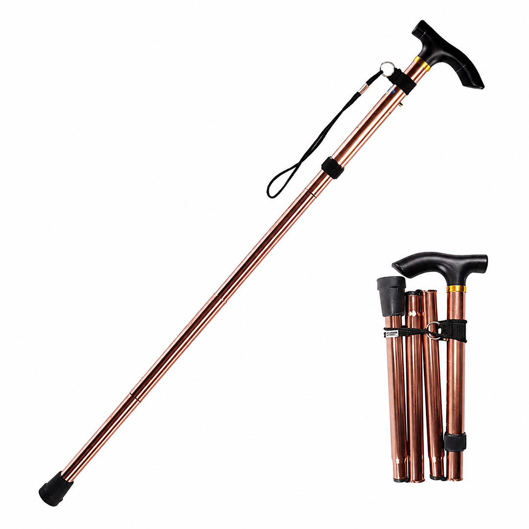 Premium Folding Walking Cane Telescopic Adjustable Hiking Stick Lightweight Aluminum Alloy Ergonomic Grip Non Slip Base Portable Travel Walking Support Stick