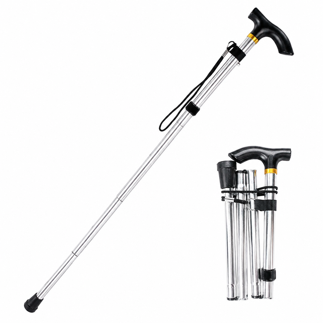 Premium Folding Walking Cane Telescopic Adjustable Hiking Stick Lightweight Aluminum Alloy Ergonomic Grip Non Slip Base Portable Travel Walking Support Stick
