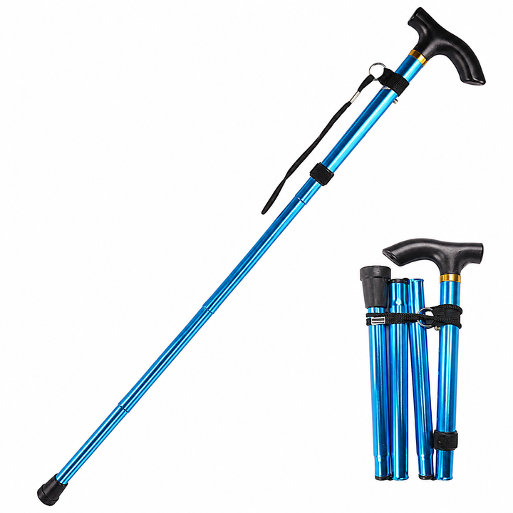 Premium Folding Walking Cane Telescopic Adjustable Hiking Stick Lightweight Aluminum Alloy Ergonomic Grip Non Slip Base Portable Travel Walking Support Stick