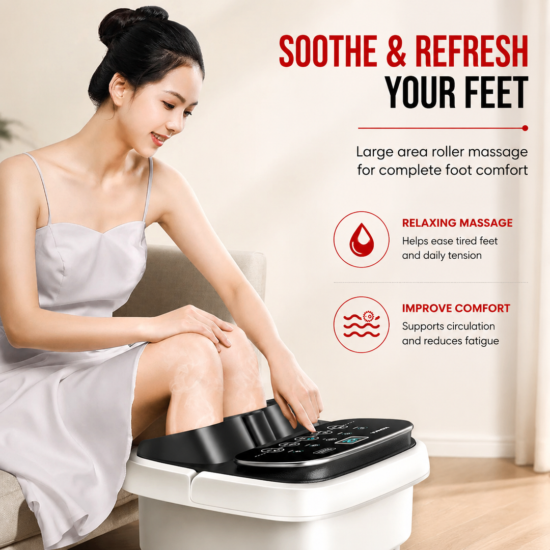 Premium Foot Spa Bath Massager Heat Roller Digital Control Foot Soak Spa Machine 12 Roller Shiatsu Massage Pedicure Stone Home Relaxation Foot Care Device