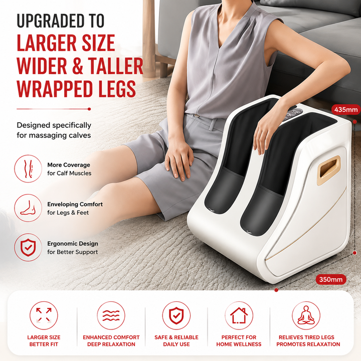 Premium Foot and Calf Massager Shiatsu Kneading Air Compression Heating Massage Machine Adjustable Modes Heat Therapy Relaxation Home Use Device