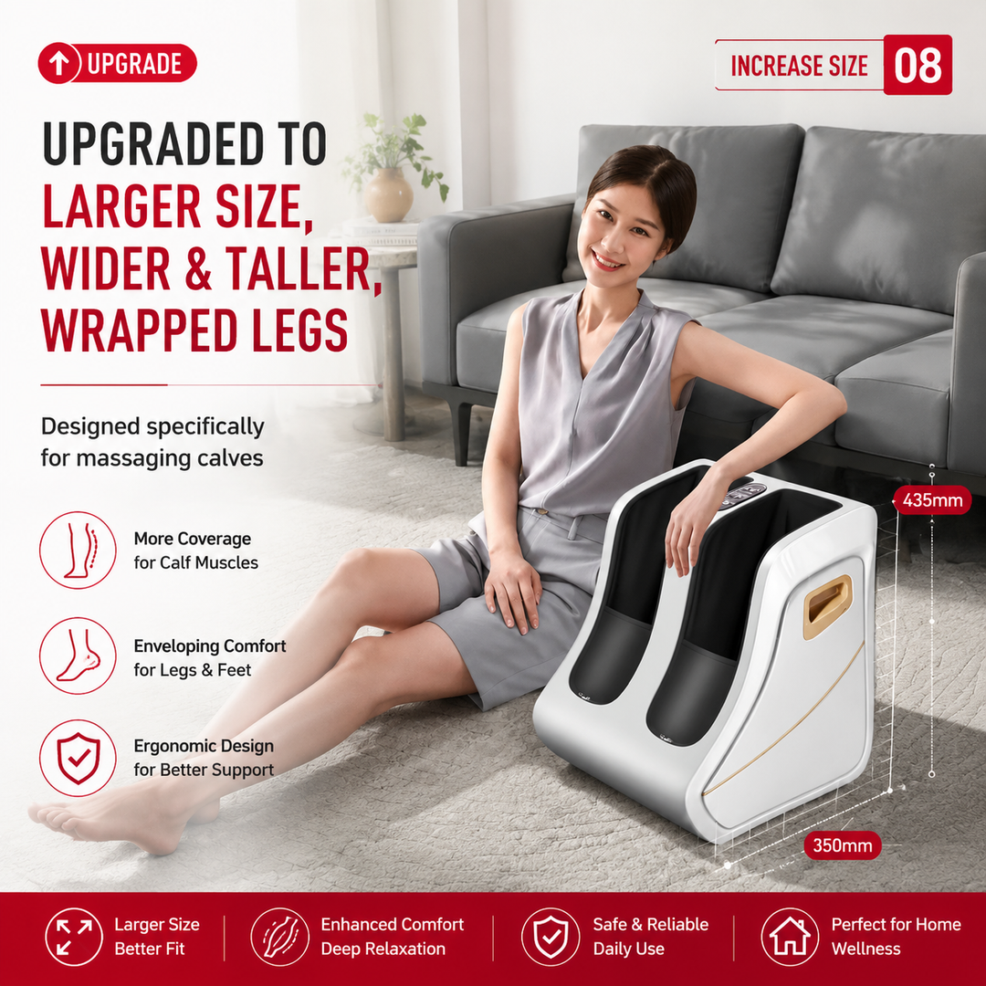 Premium Foot and Calf Massager Shiatsu Kneading Air Compression Heating Massage Machine Adjustable Modes Heat Therapy Relaxation Home Use Device